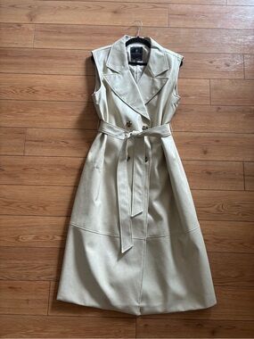 Bagatelle Cream Faux Leather Long Trench Vest